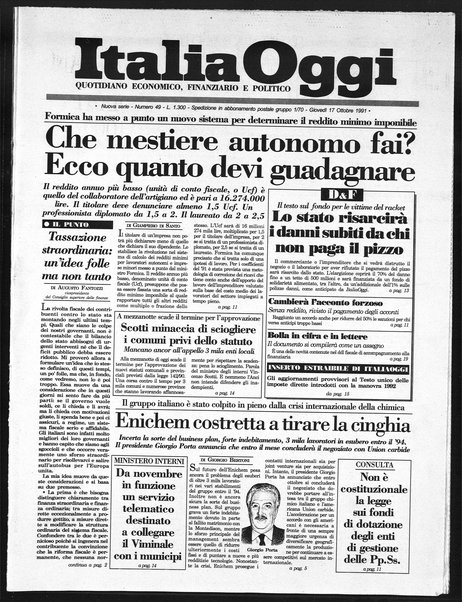 Italia oggi : quotidiano di economia finanza e politica